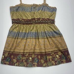 52 Weekends Women’s Earth Tone Cotton Top Med. Adj. Straps Zip Back Ribbon Tie